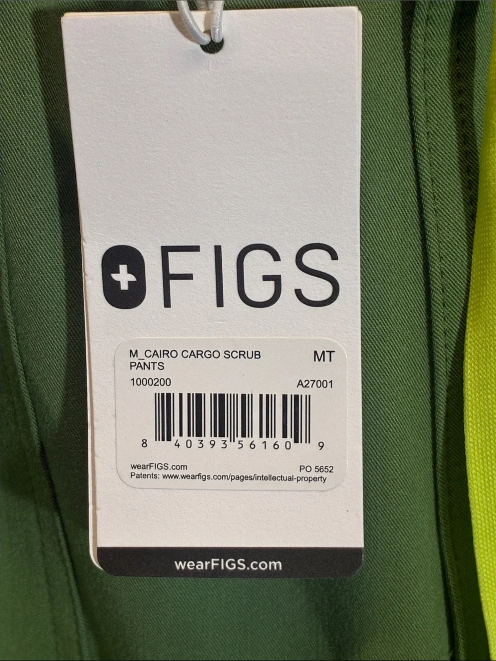FIGS Men's Medium/Tall Cairo Olive Green Cargo Scrub Pants w/Yellow Drawstring